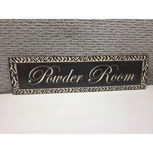 Hobby Lobby Powder Room Wooden Wall Sign Zebra Print Border Black Cream 947986